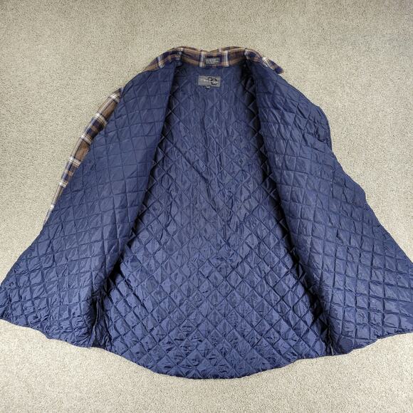 VTG Outdoor Exchange Flannel Shacket M Brown Blue Plaid Buttons Quilt Lined 90s - Picture 9 of 11